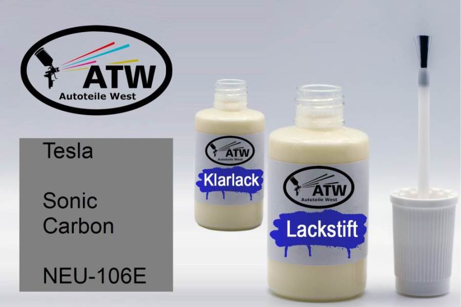 Tesla, Sonic Carbon, NEU-106E: 20ml Lackstift + 20ml Klarlack - Set, von ATW Autoteile West.